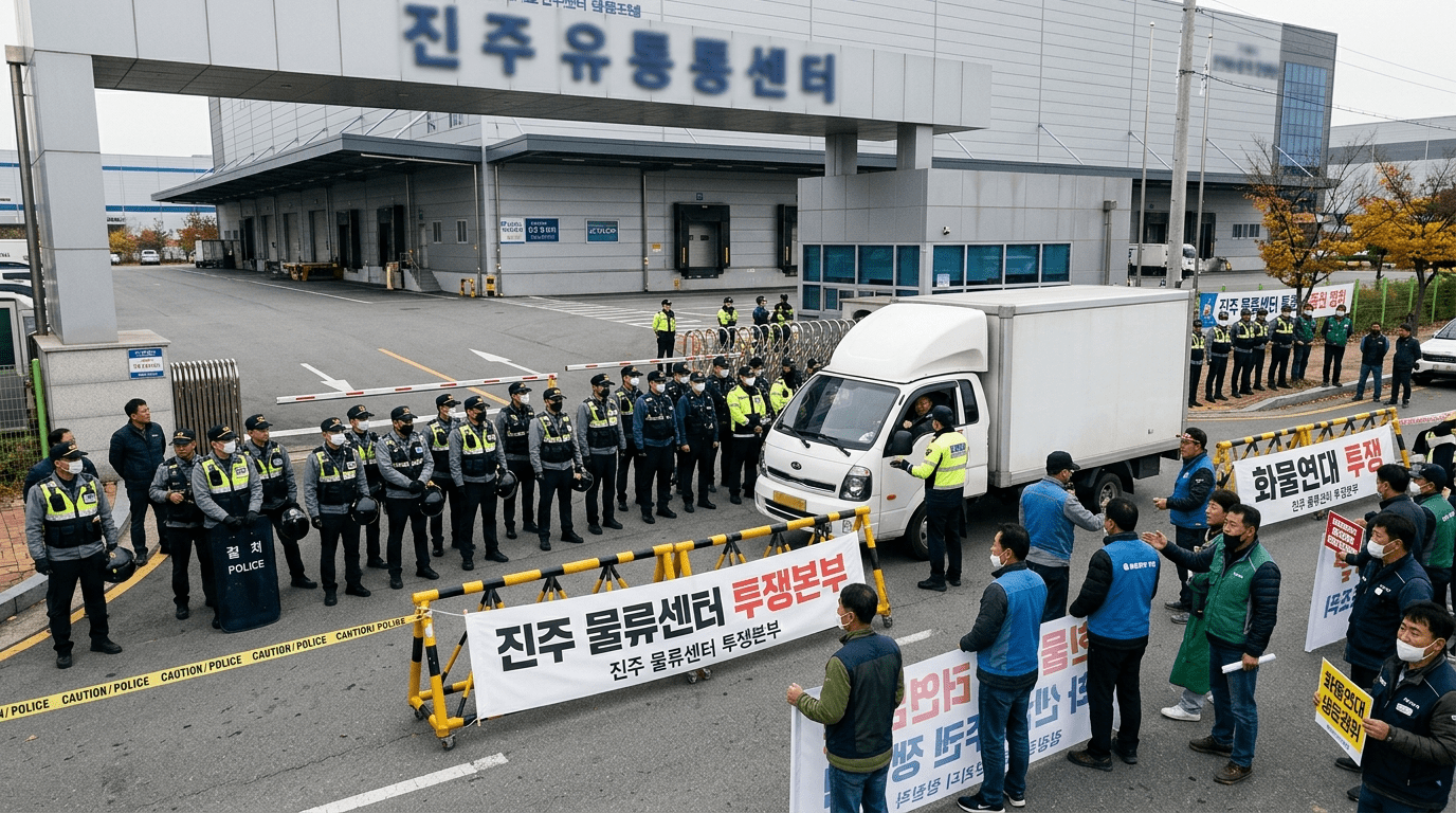 씨유 물류센터 집회 현장에서 벌어진 흉기 협박 사건, 화물연대 조합원은 구속되고 운전자에게는 살인 혐의 영장이 청구됐다
