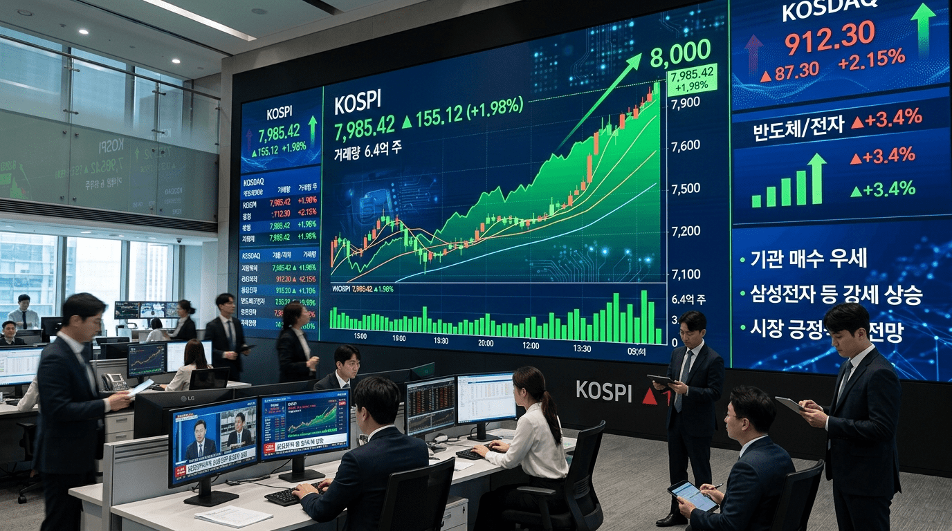 코스피, 장중 7,999까지 치솟아 8천선 진입을 바로 앞둔 흐름