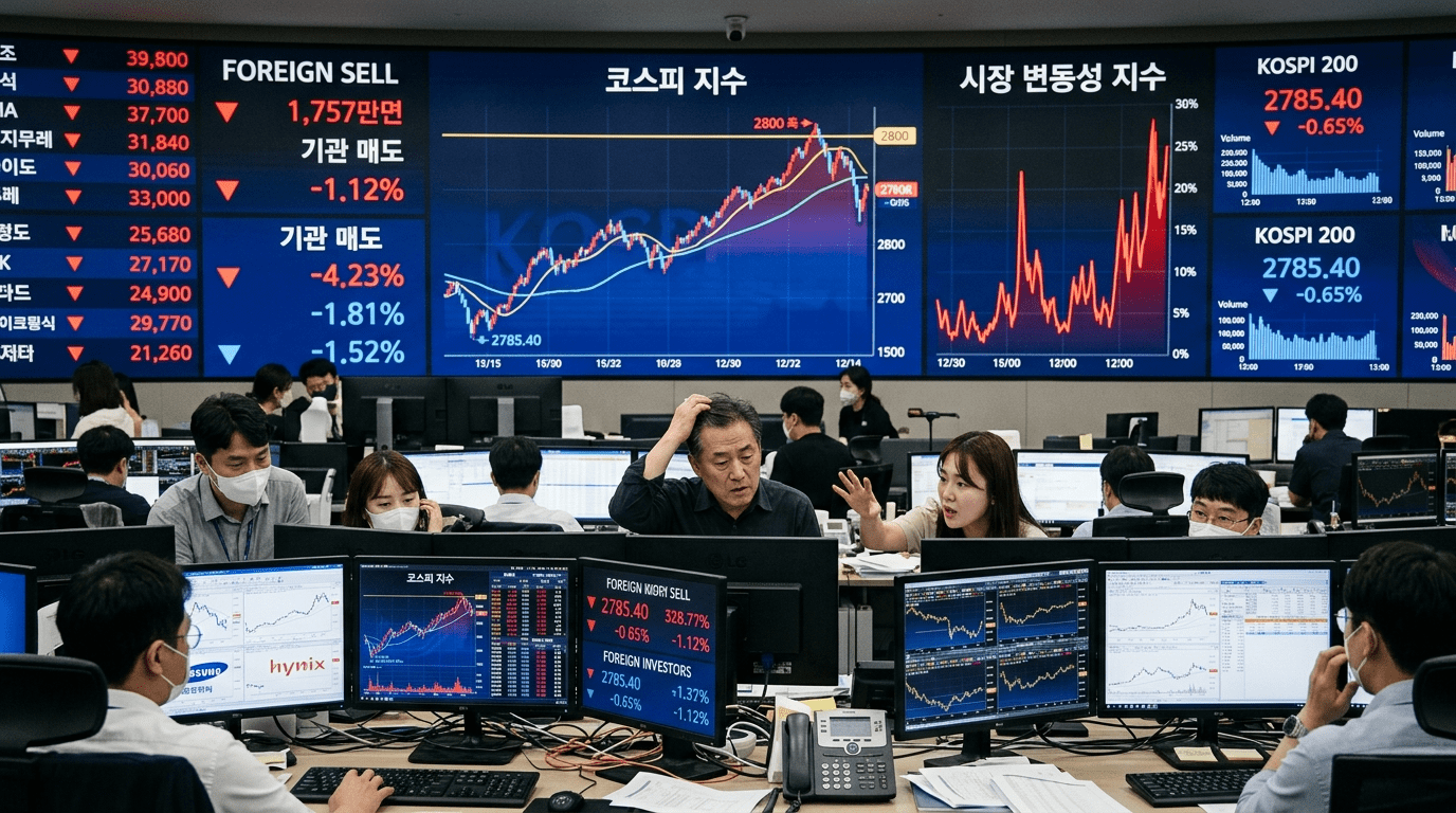 코스피 상승 흐름 속에서도 공포지수는 사상 최고 수준으로 급등, 외국인 투자자는 다섯 거래일 연속 매도세