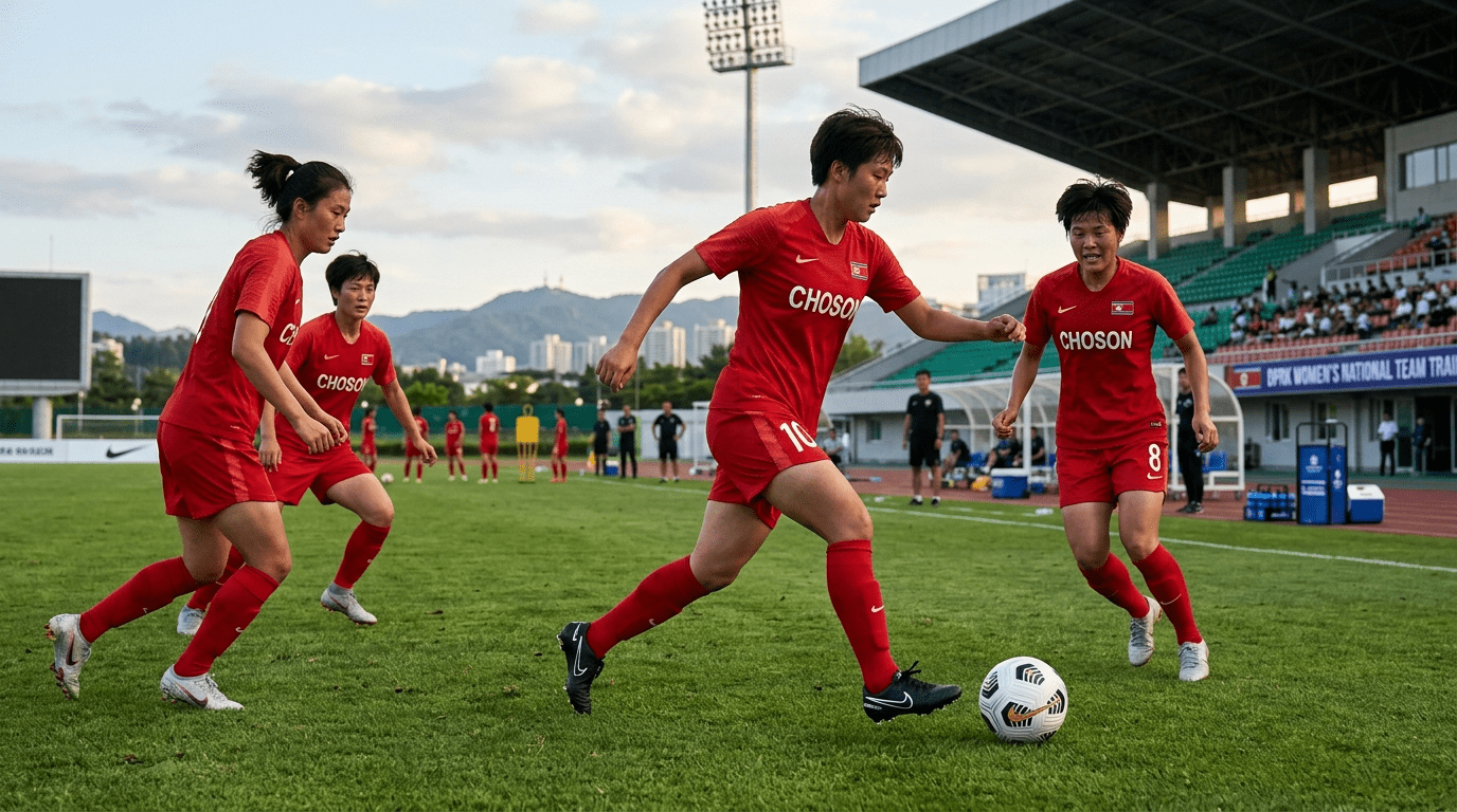 나이키 축구화 신은 북한 선수들