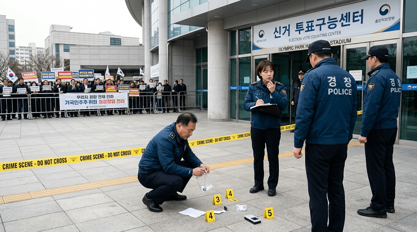 경찰, 잠실 투표소 시위 ‘핸드볼 국대 소지품 검사’ 피의자 출석 요구