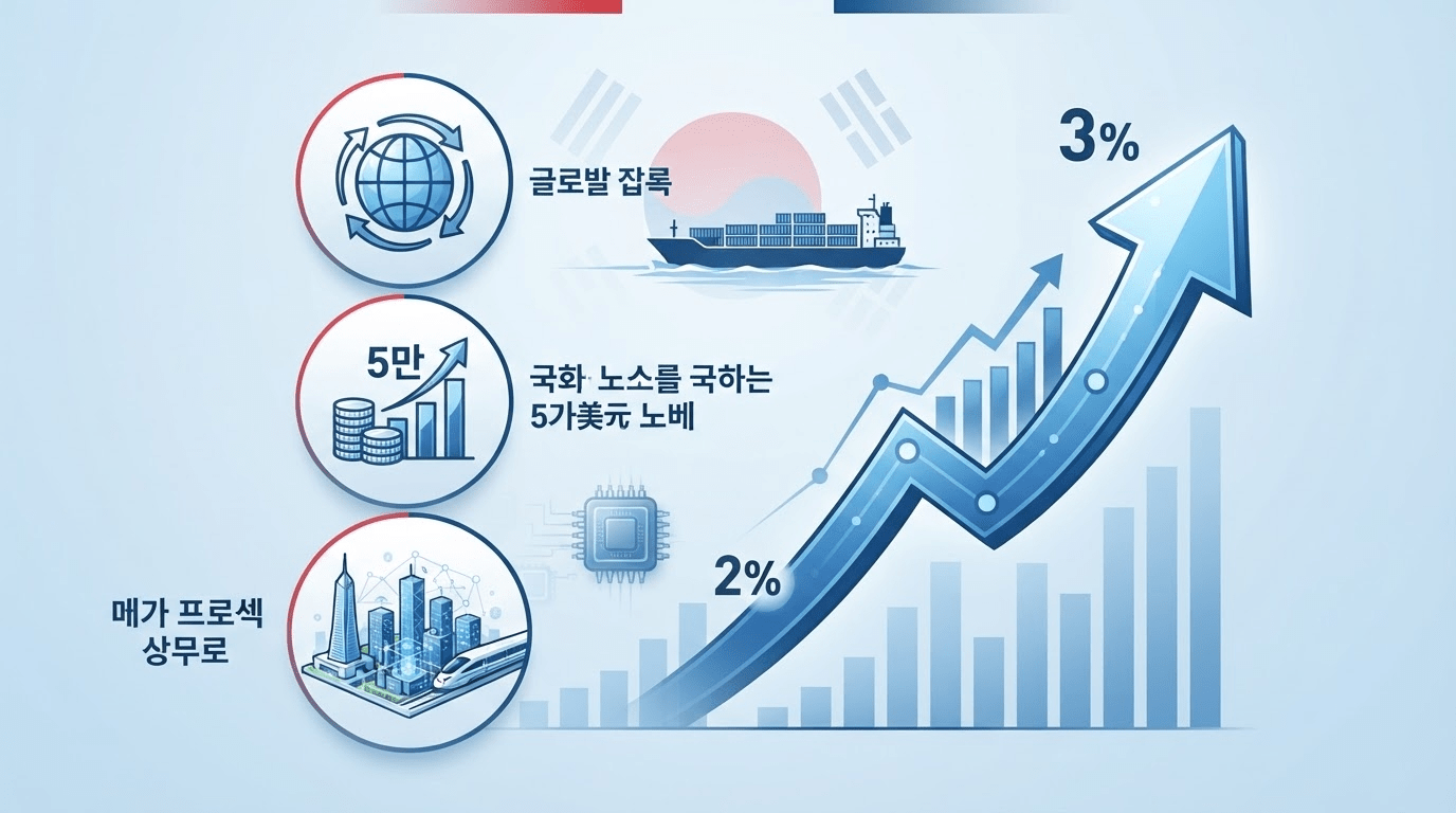 이 대통령, "경제 도약 원년 선포 ? 잠재성장률 3% 달성, 세계 4대 무역강국 도약, 국민소득 5만 달러 시대 본격 진입 선언"